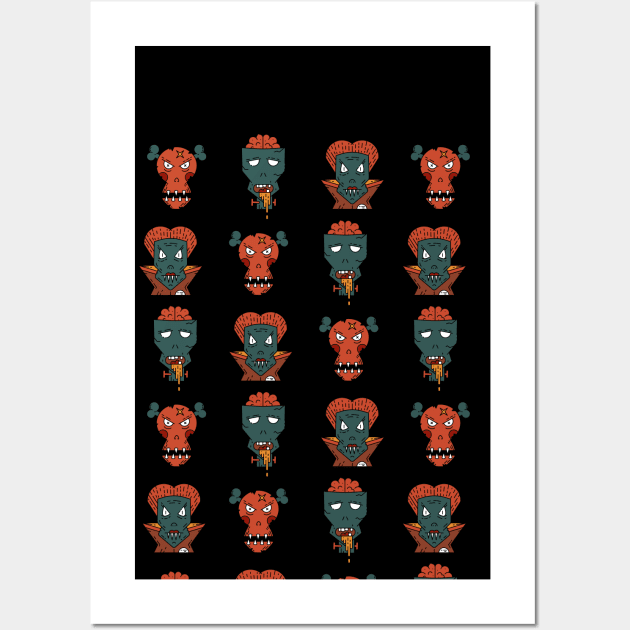 Cute monsters pattern Wall Art by BluePotato